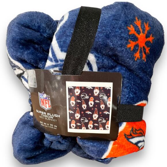 Denver Broncos Holiday Football Throw Blanket Gnome NFL 60x70 Snowflake New - Picture 3 of 7